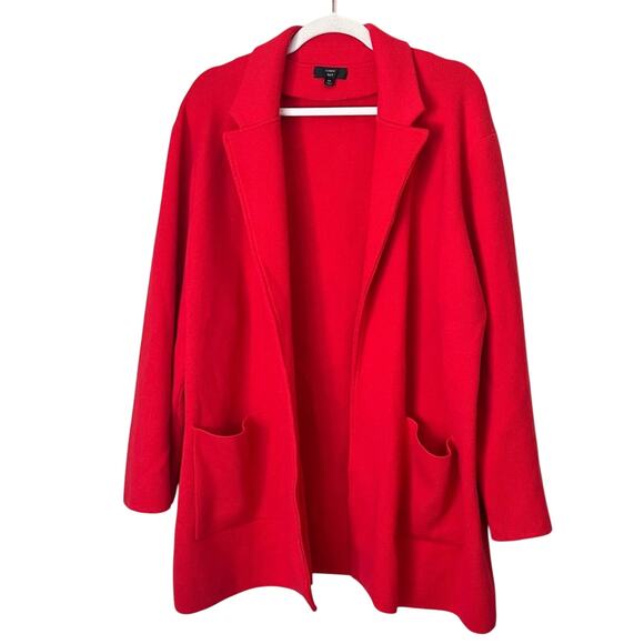 J.Crew Sophie Merino Wool Cotton Open Front Sweater Blazer Pockets Cerise Red 2X - Picture 2 of 8